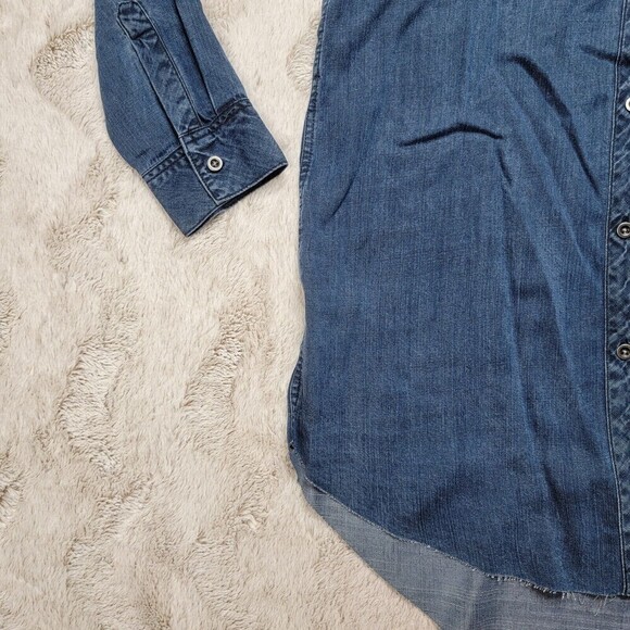 Rails Dark Denim Style Button Up Blouse Dress With Embroidered Stitch Blue XS - Picture 5 of 12